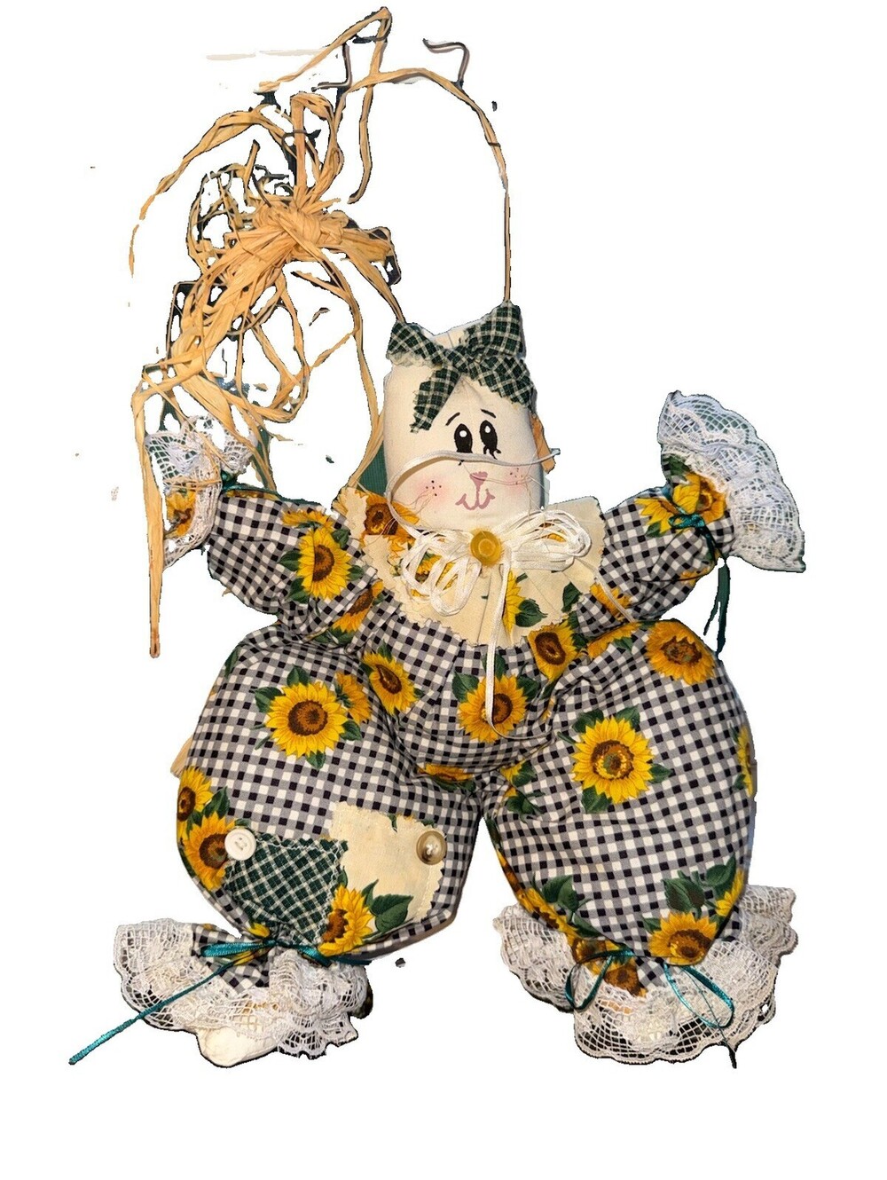 Vintage Handmade bunny in Sunflower Dress Wall Door Hanger fall decor